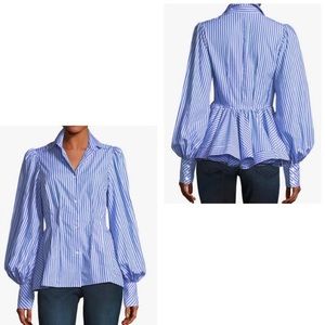 NWOT Waverly Striped  Blouson-Sleeve Cotton Shirt